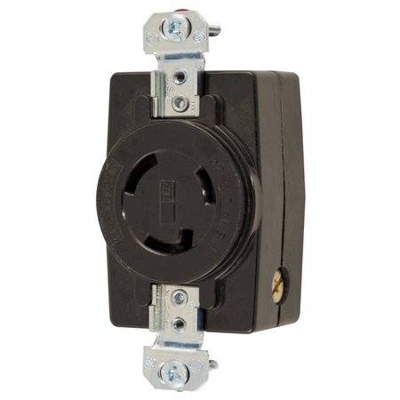 HUBBELL WIRING DEVICE-KELLEMS Locking Devices, Twist-Lock®, Industrial, Flush Receptacle, 20A 125/250V, 3-Pole 3-Wire Non-Grounding, L10-20R, Screw Terminal, Black HBL2360
